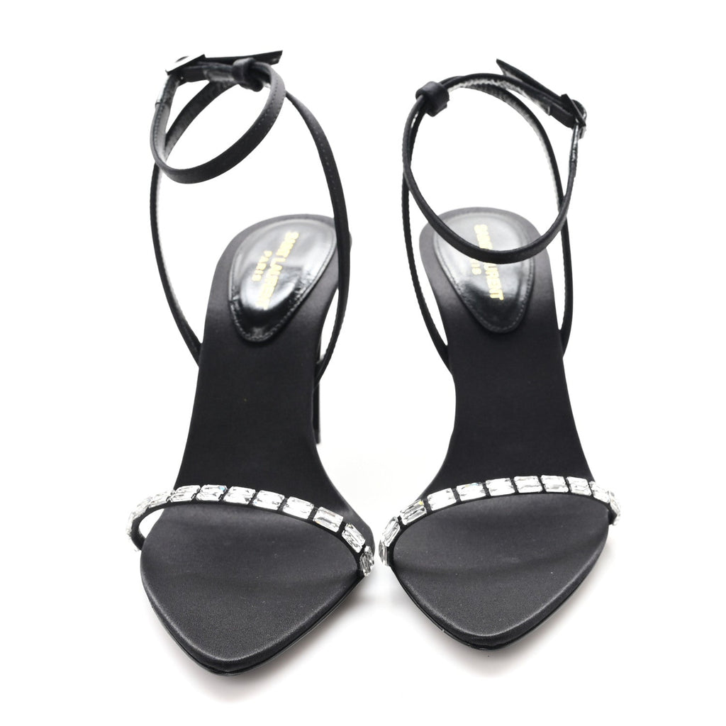 Crepe Satin Crystal New Nuit 90 Ankle Strap Sandals 36 Black