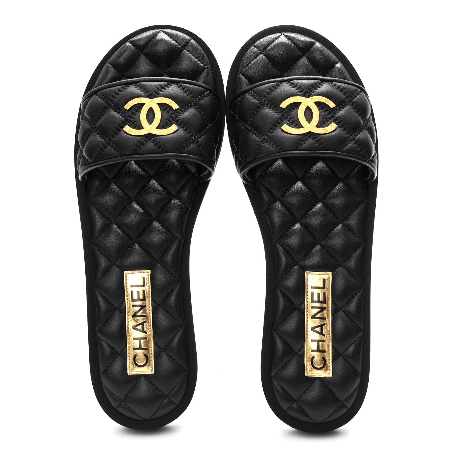 Lambskin Quilted Textured CC Mules Sandals 38.5 Black