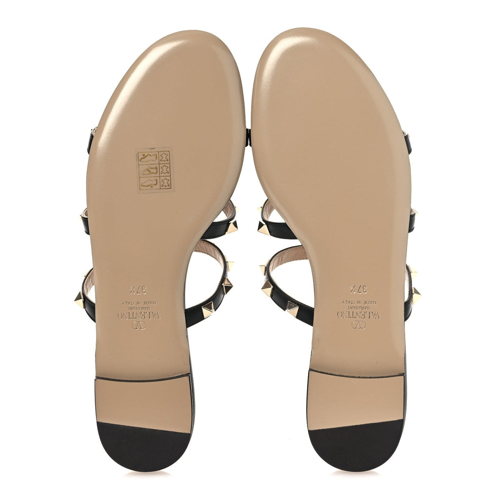 Nappa Rockstud Caged Flat Slide Sandals 37.5 Black