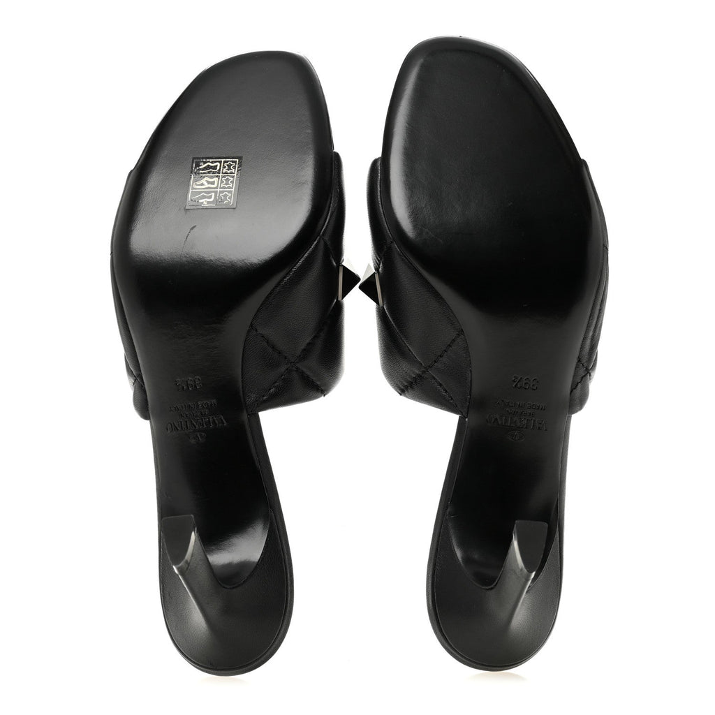 Nappa Quilted Monochrome Roman Stud 65mm Slide Sandals 39.5 Black
