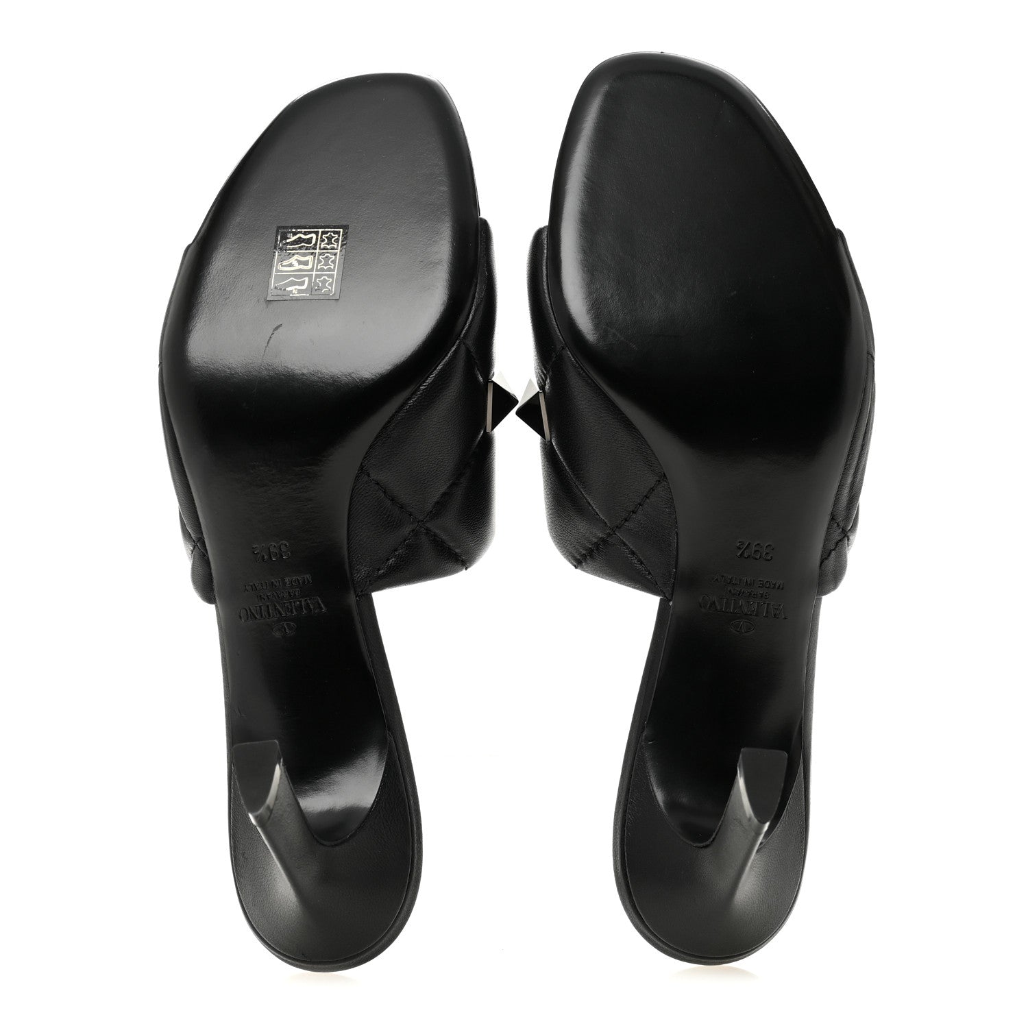 Nappa Quilted Monochrome Roman Stud 65mm Slide Sandals 39.5 Black