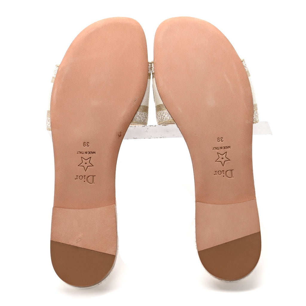Canvas Lurex Jardin d'Hiver Embroidered Dway Flat Slide Sandals 39 White Palladium