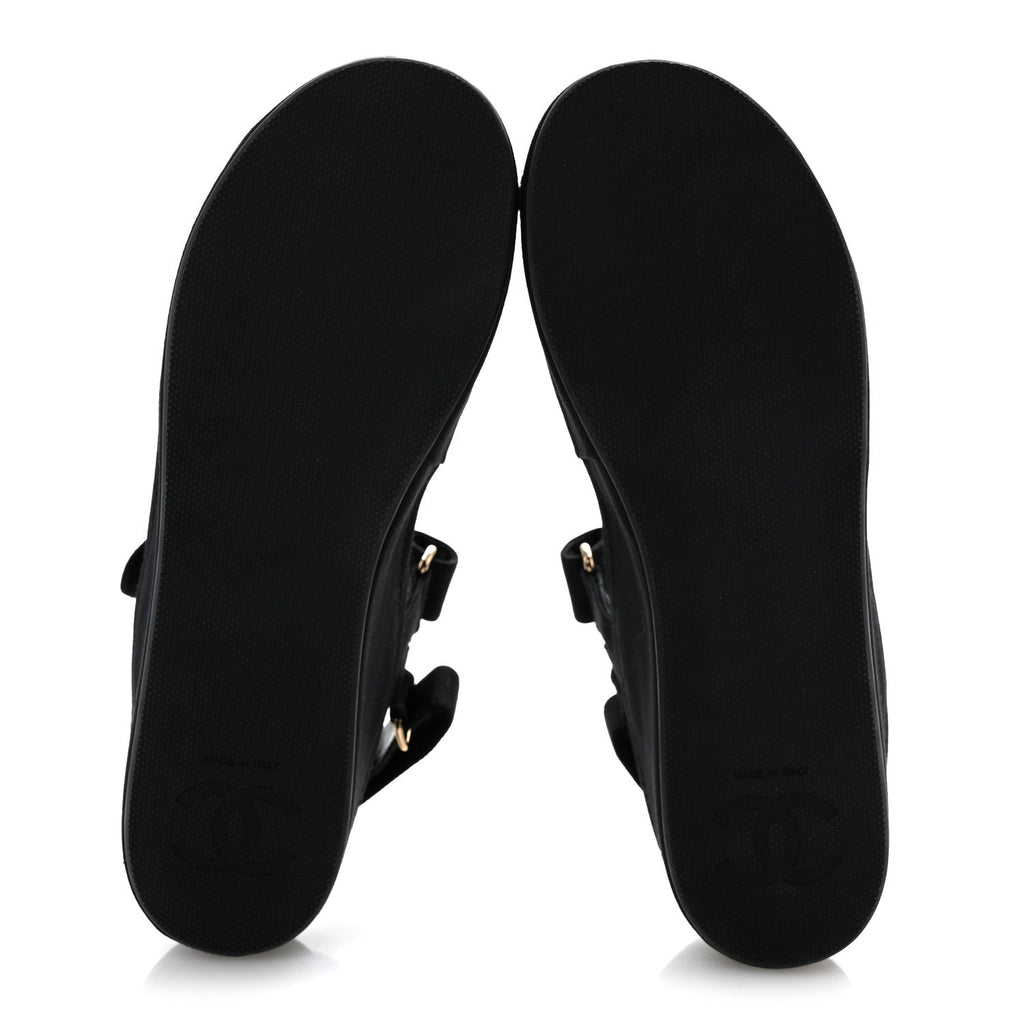 Grosgrain Crystal Logo Platform Sandals 38 Black
