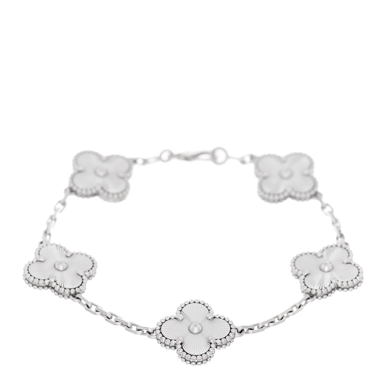 18K White Gold 5 Motifs Guilloche Vintage Alhambra Bracelet