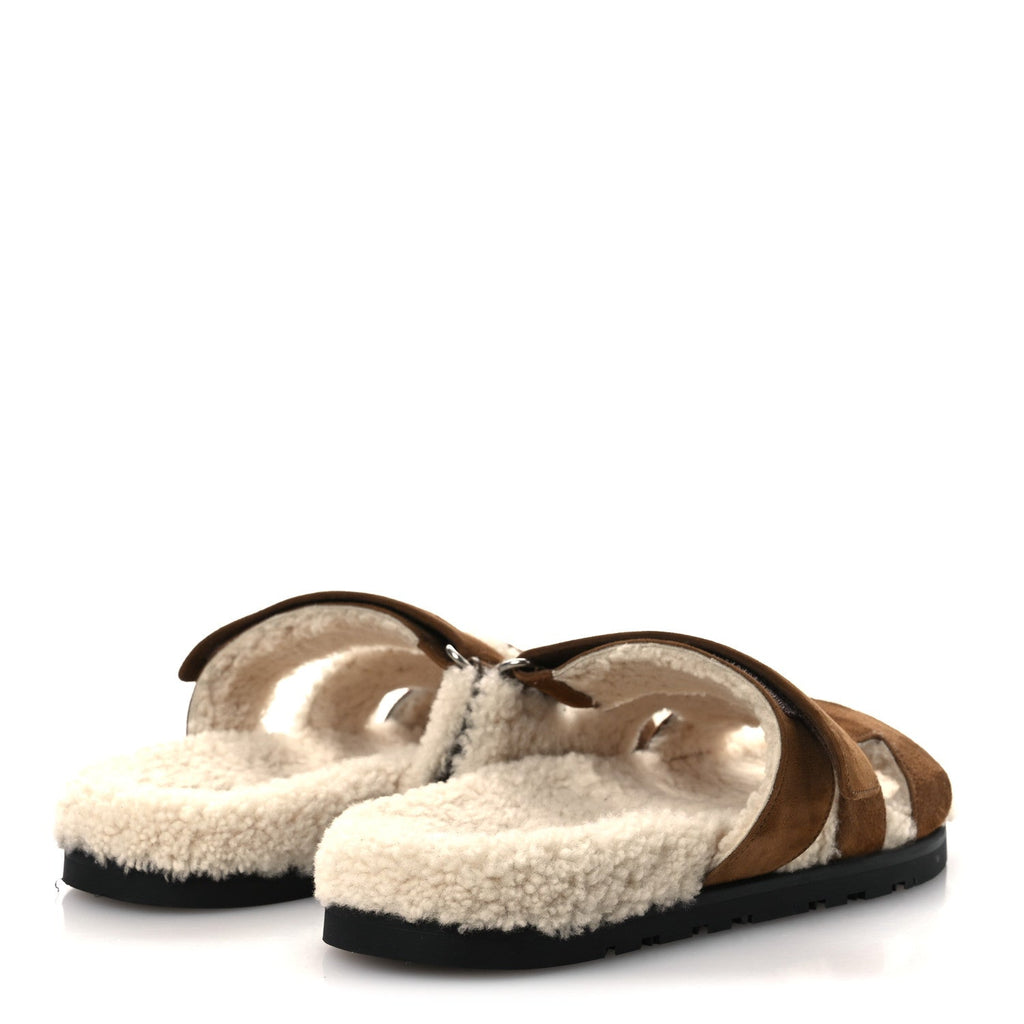 Suede Goatskin Woolskin Mens Chypre Sandals 42 Brun Fume Ecru