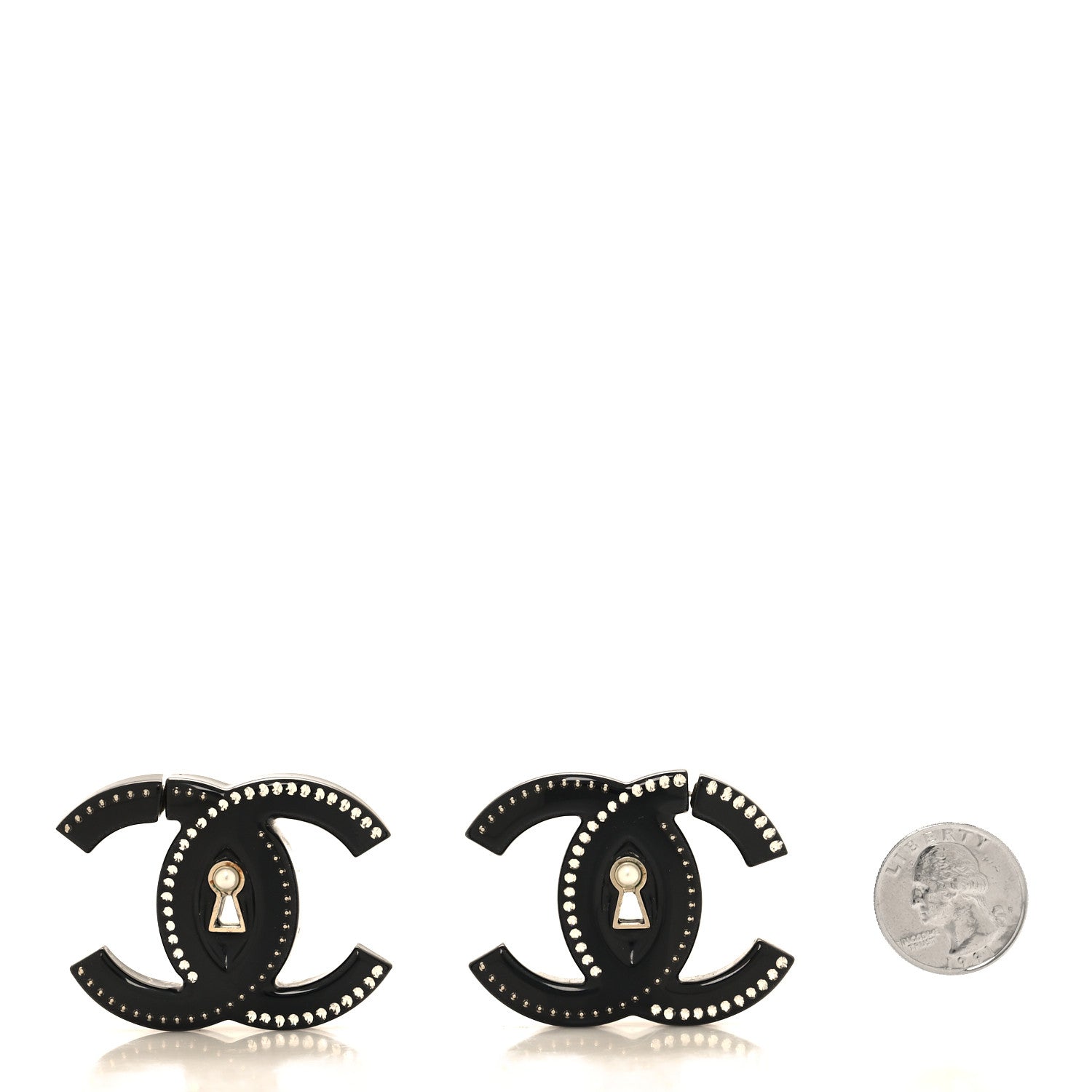 Metal Resin Crystal Pearl CC Hoop Earrings Gold Black