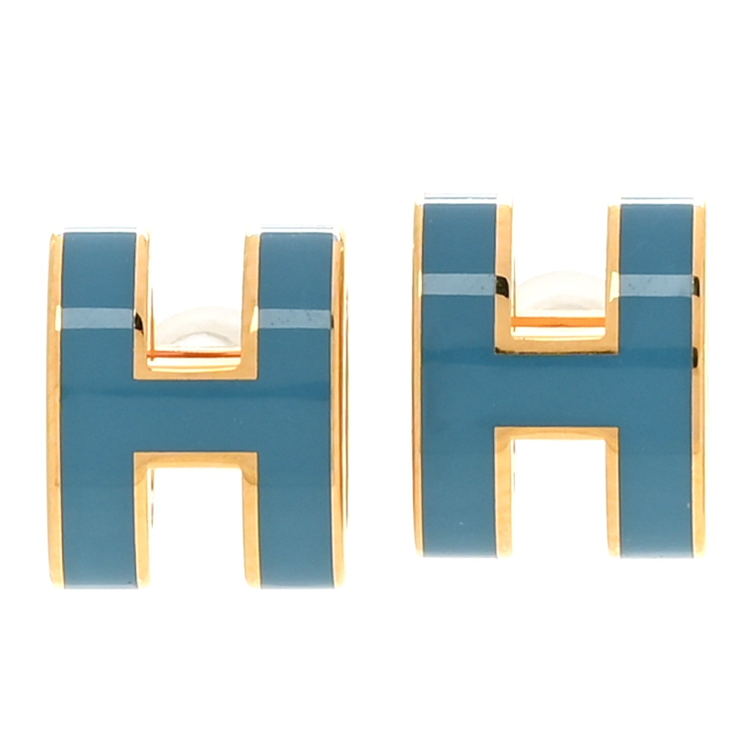 Gold Lacquered Pop H Earrings Bleu Jean