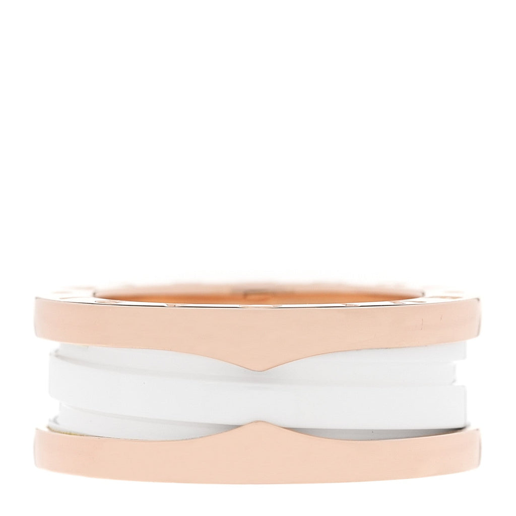 18K Rose Gold White Ceramic B.Zero1 Two-Band Ring  49 4.75