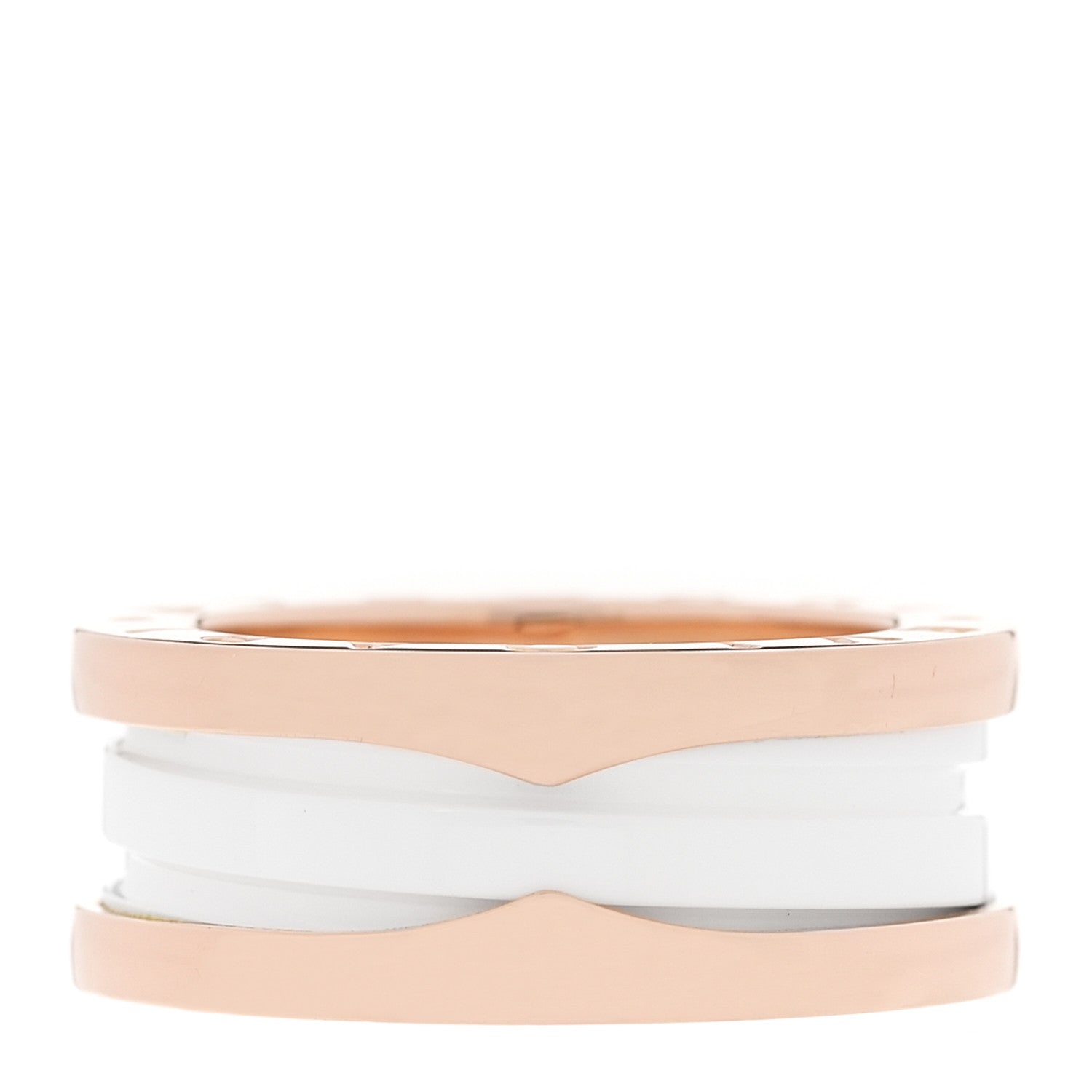 18K Rose Gold White Ceramic B.Zero1 Two-Band Ring  49 4.75