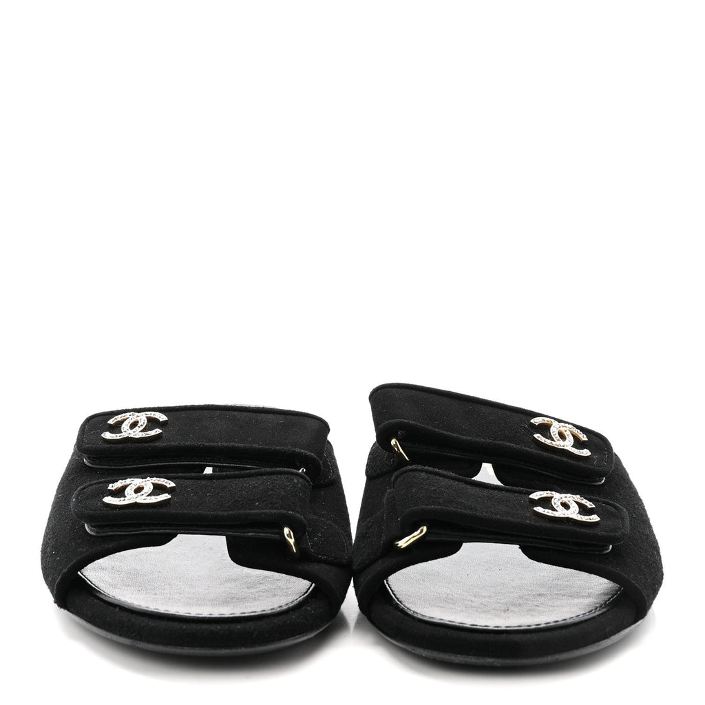 Suede Kidskin Velcro Mules 38.5 Black