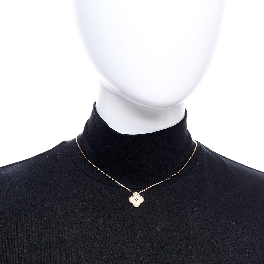 18K Rose Gold Diamond Vintage Alhambra Pendant Necklace