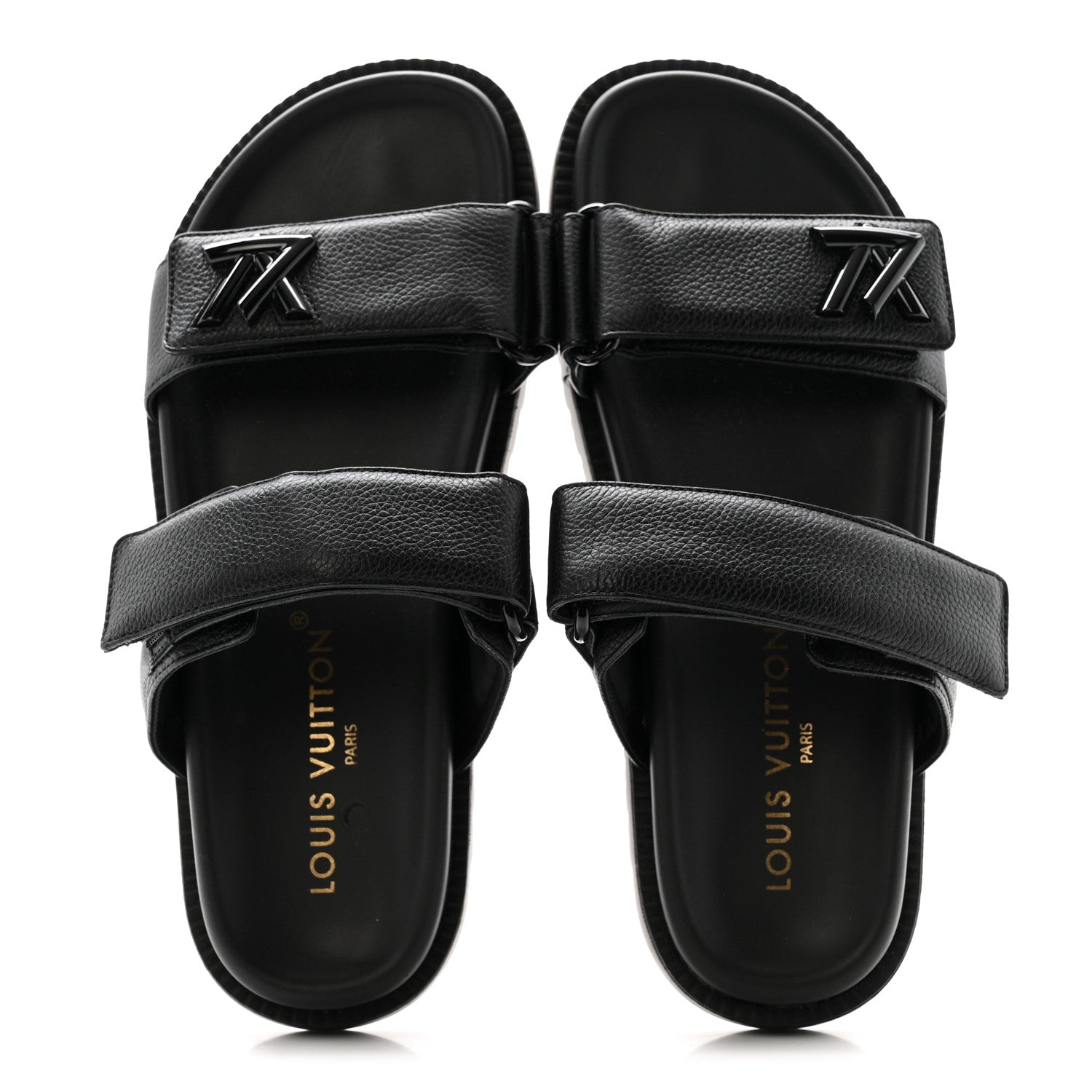Grained Calfskin Sunset Comfort Flat Sandals 38 Black