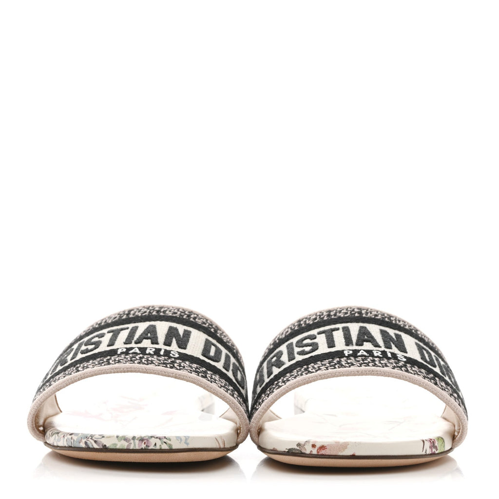 Canvas Millefiori Embroidered Dway Flat Slide Sandals 37 Nude White
