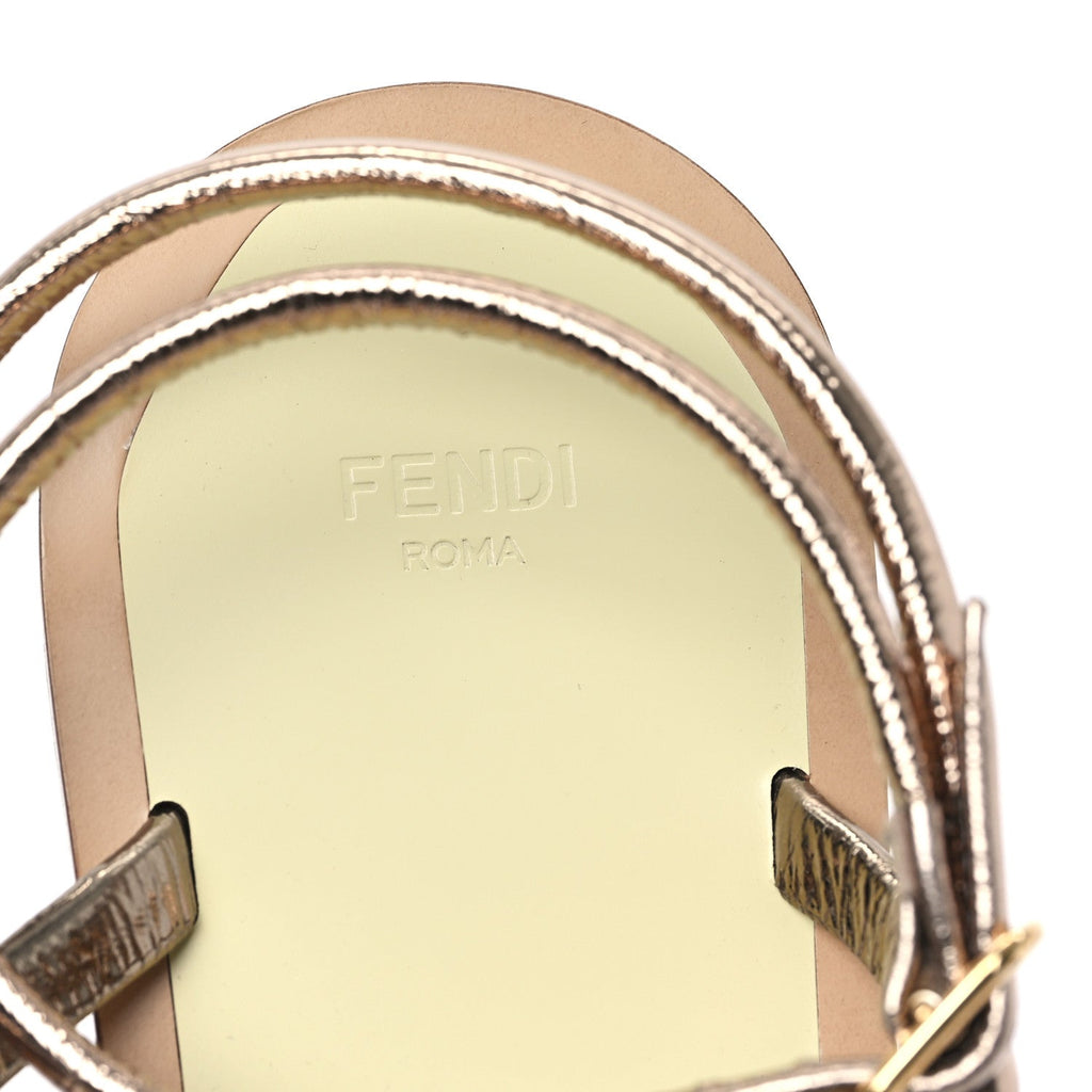 Metallic Nappa Fendi O'Lock Gladiator Flat Sandals 36 Argento Stagno Champagne