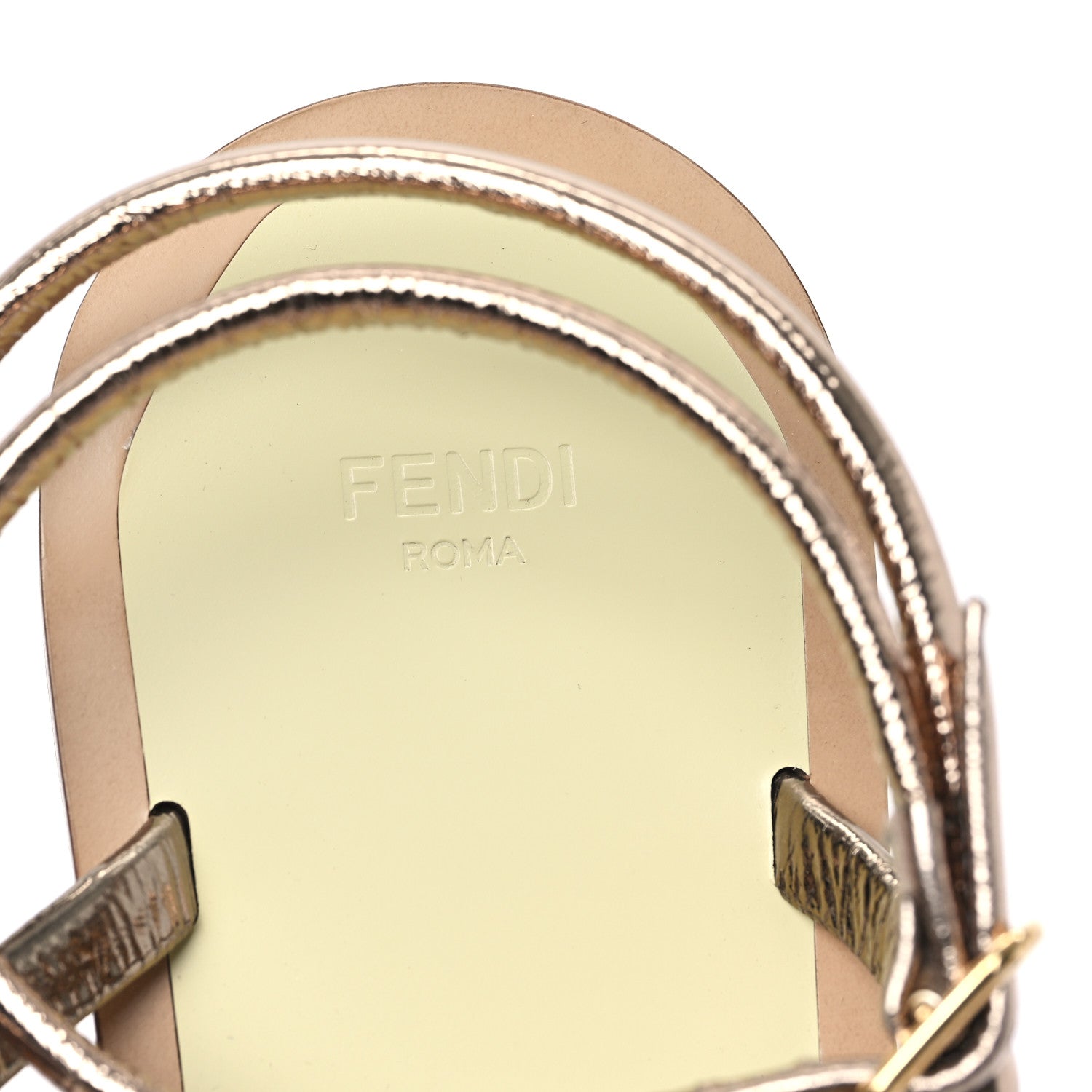 Metallic Nappa Fendi O'Lock Gladiator Flat Sandals 36 Argento Stagno Champagne