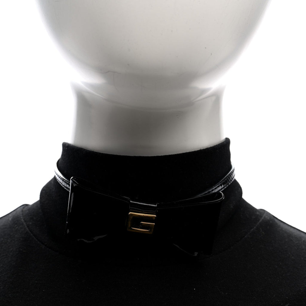 Patent G Bow Choker Necklace Black Gold