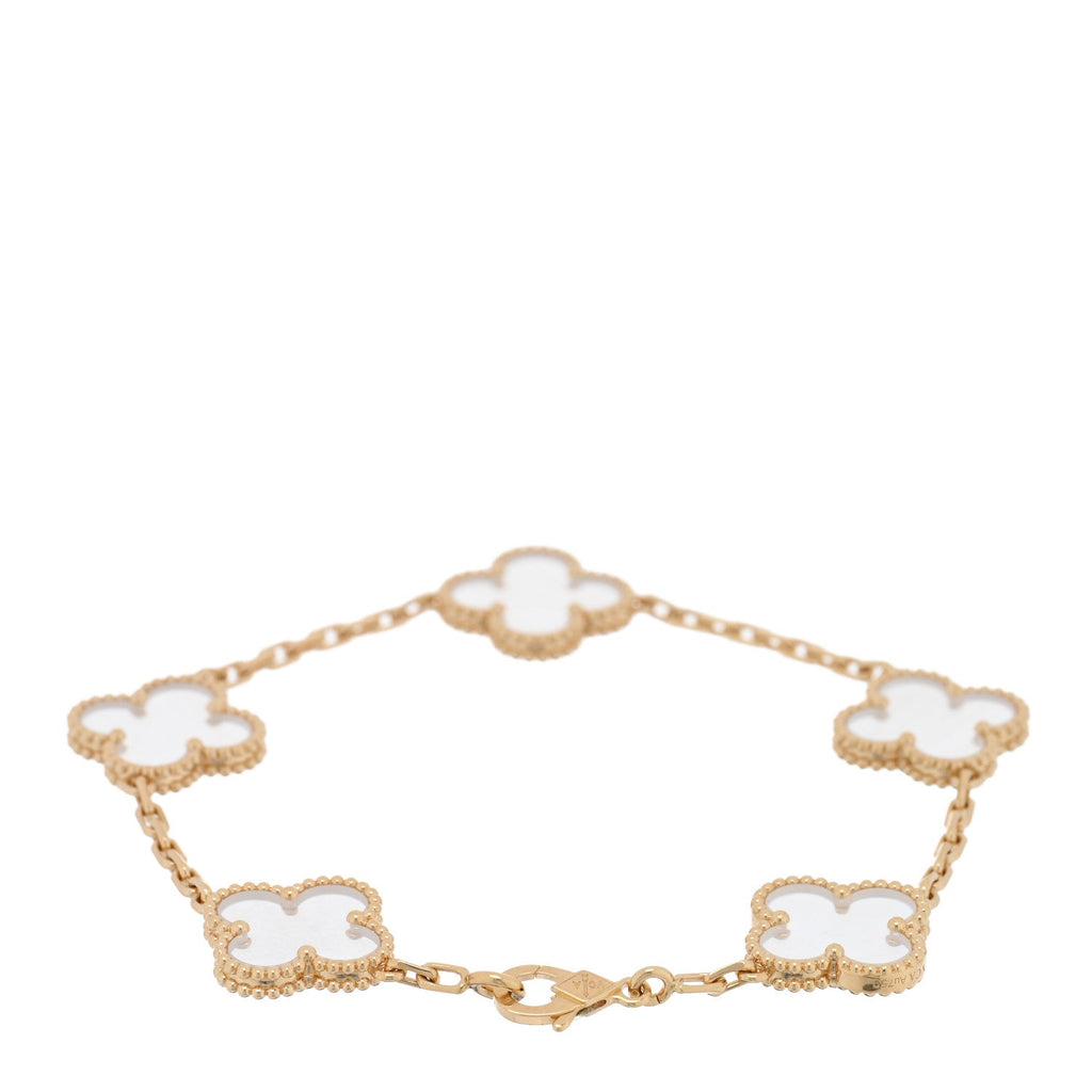 18K Yellow Gold Rock Crystal 5 Motifs Vintage Alhambra Bracelet