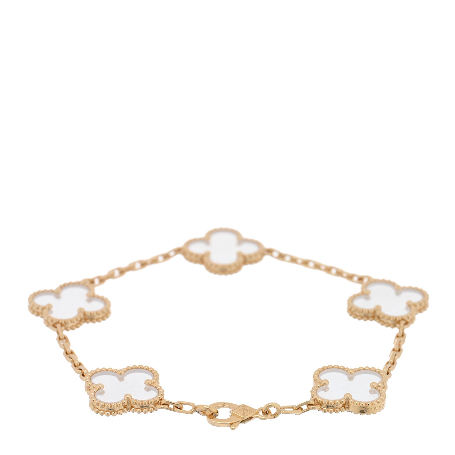 18K Yellow Gold Rock Crystal 5 Motifs Vintage Alhambra Bracelet