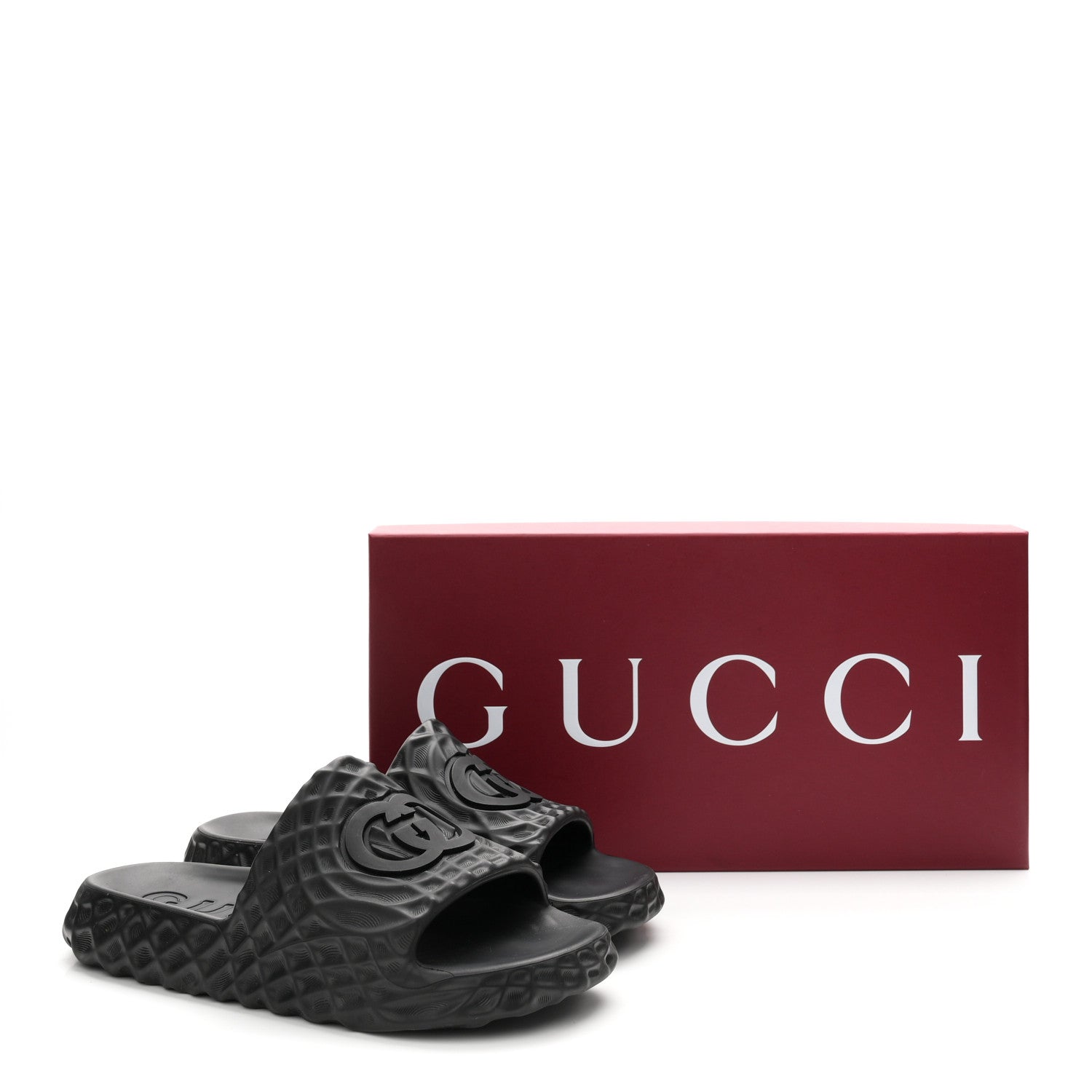 Rubber Interlocking G Mens Slide Sandals 8 Black