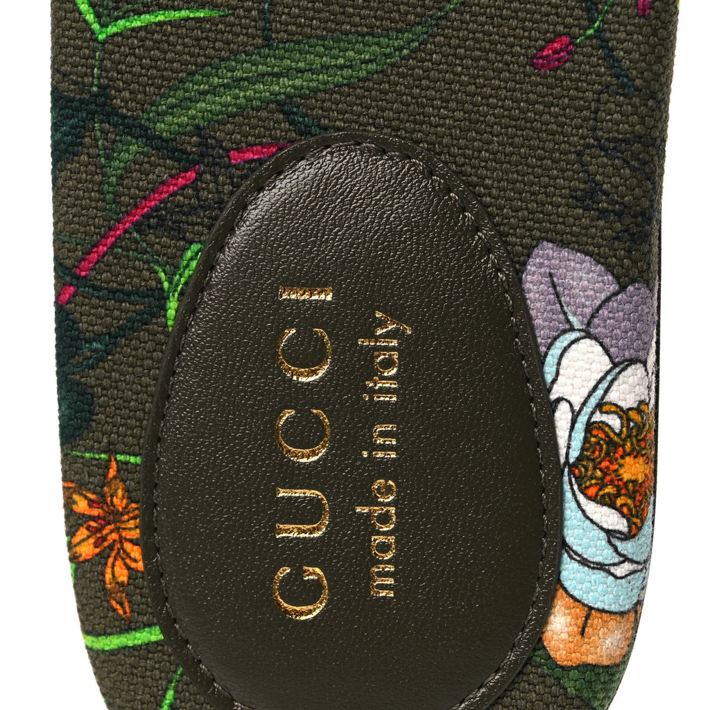 Canvas Flora Floral Horsebit Slide Sandals 36 Green