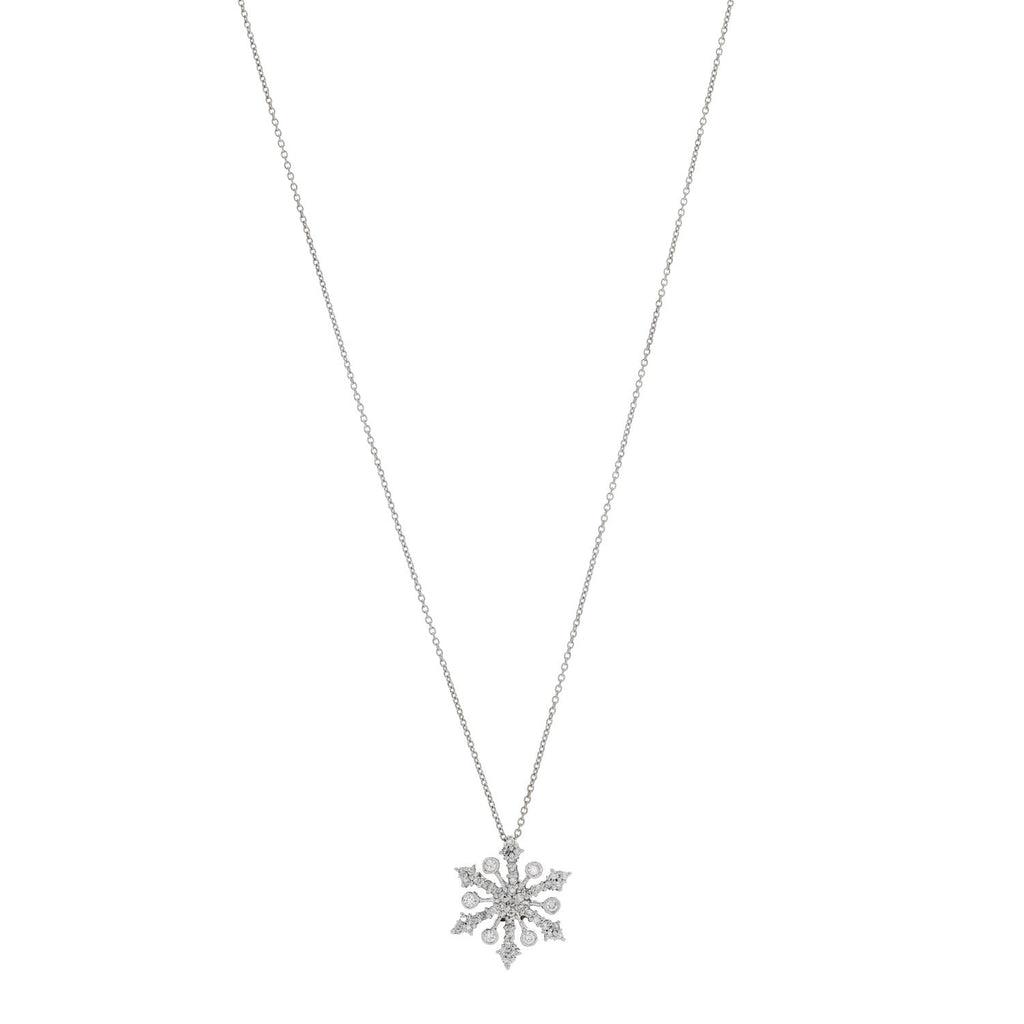 18K White Gold Diamond Snowflake Pendant Necklace