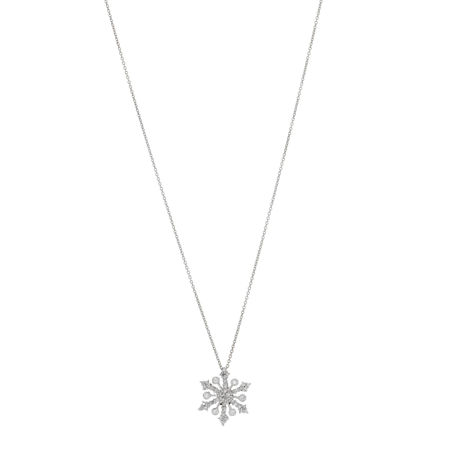 18K White Gold Diamond Snowflake Pendant Necklace