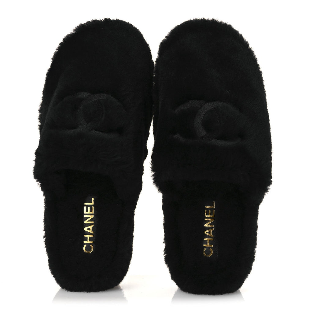 Shearling CC Flat Mules 40 Black