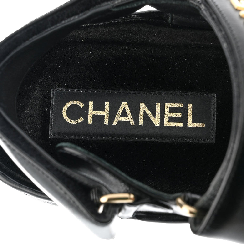 Shiny Calfskin Logo Platform Sandals 39 Black