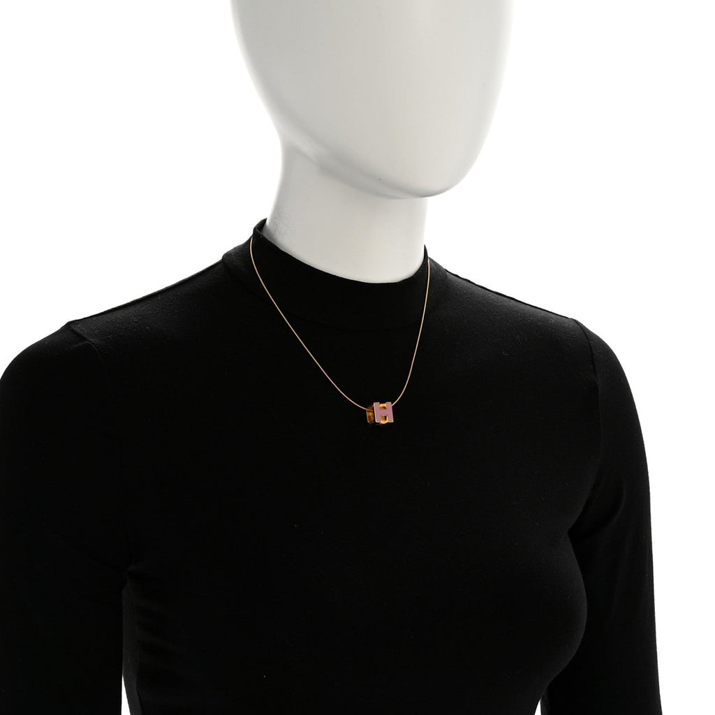 Gold Lacquered Cage d'H Pendant Necklace Rose Dragee