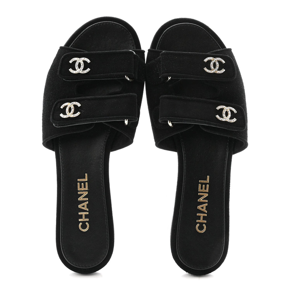 Suede Kidskin Velcro Mules 38.5 Black