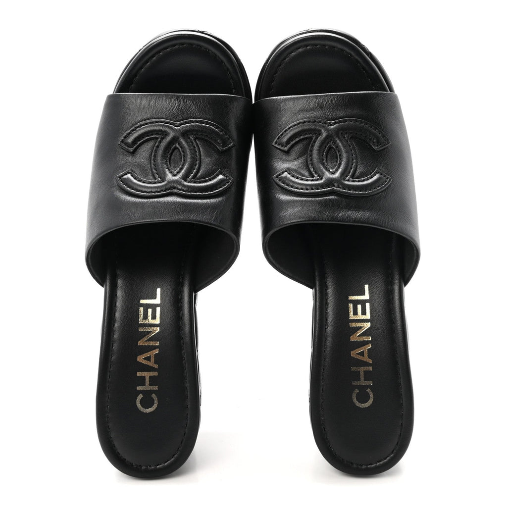 Lambskin Quilted CC Platform Mules 37.5 Black