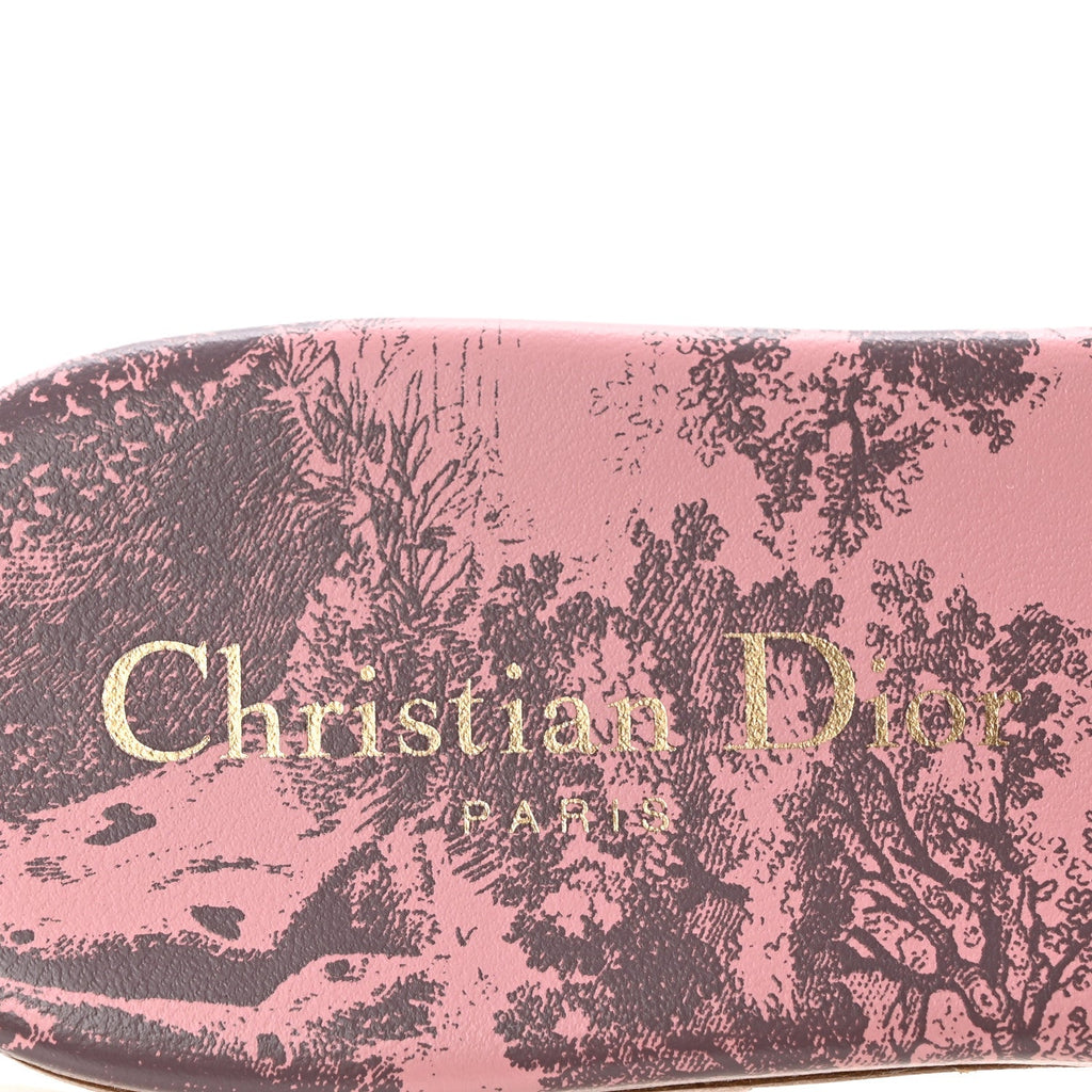 Canvas Toile De Jouy Embroidered Dway Flat Slide Sandals 37.5 Chateau Rose