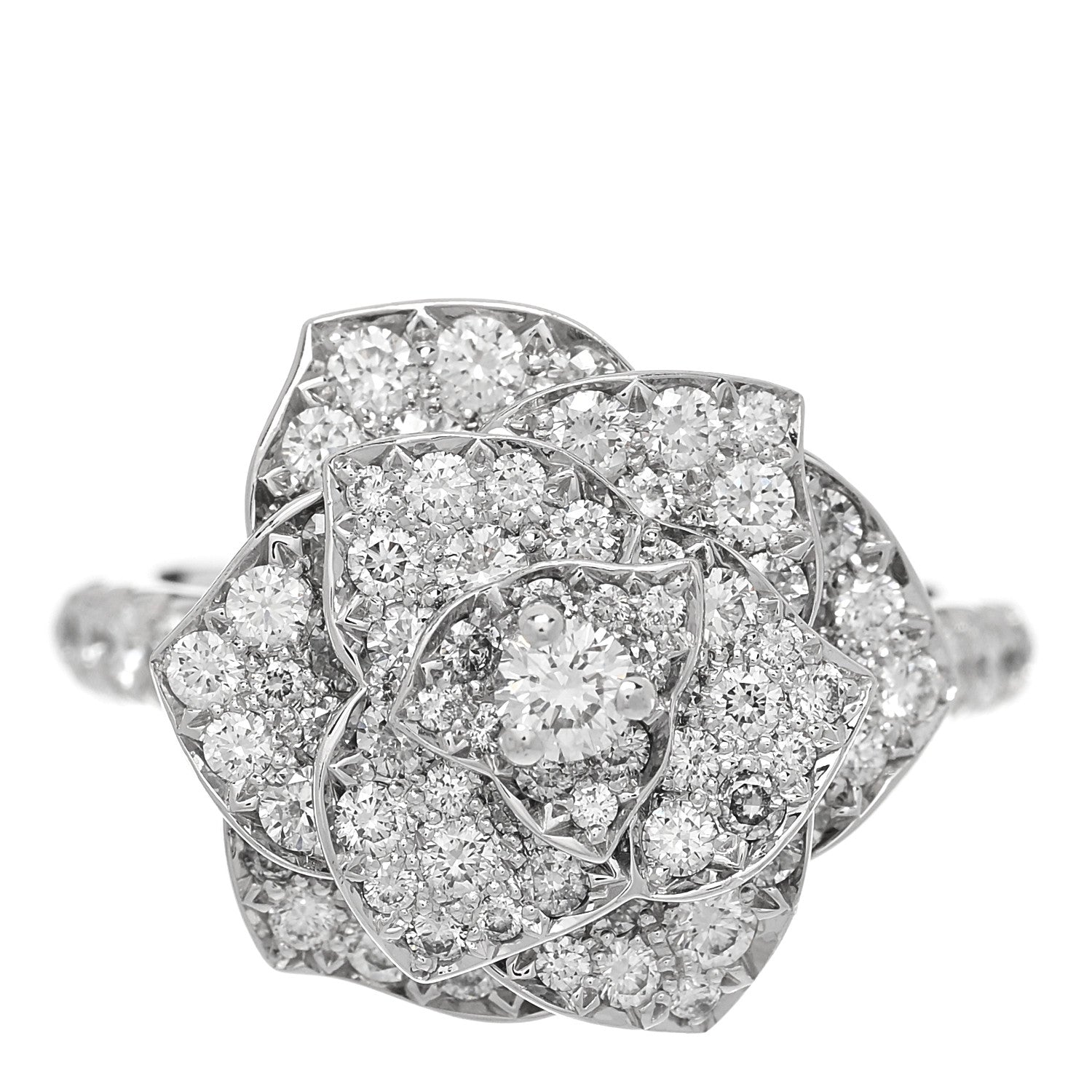 18K White Gold Diamond Rose Ring 49 4.75