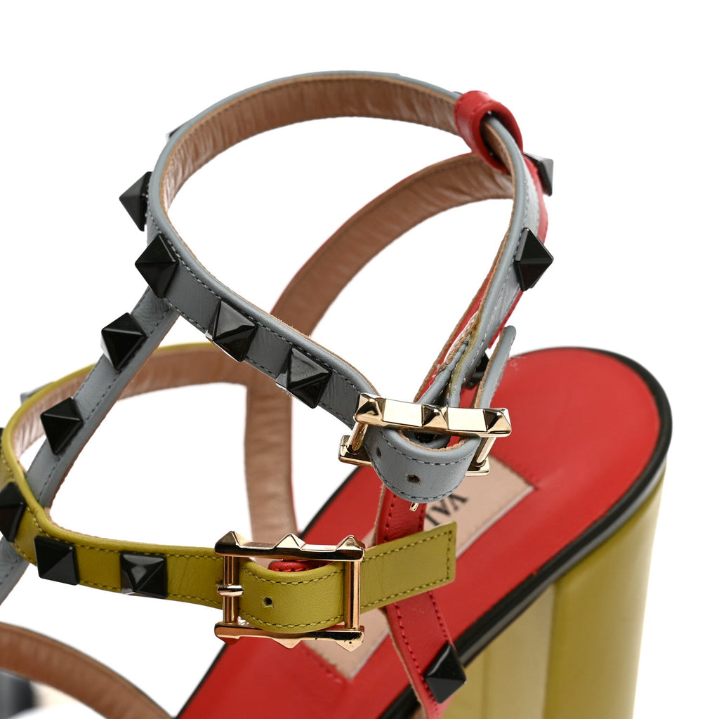 Calfskin Rockstud 90mm City Sandals 39 Coral Sky Army