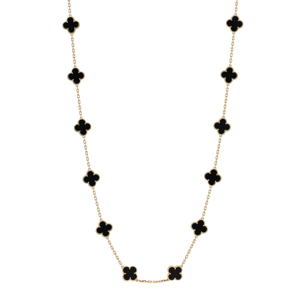 18K Yellow Gold Black Onyx 20 Motifs Vintage Alhambra Necklace