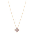 18K Rose Gold Diamond Pink Mother of Pearl Vintage Alhambra Pendant Necklace