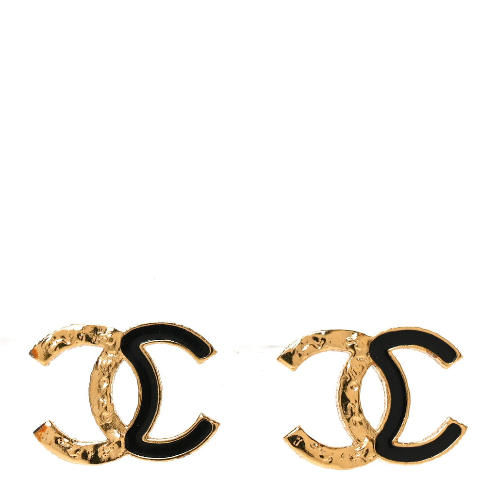 Enamel CC Earrings Black Gold