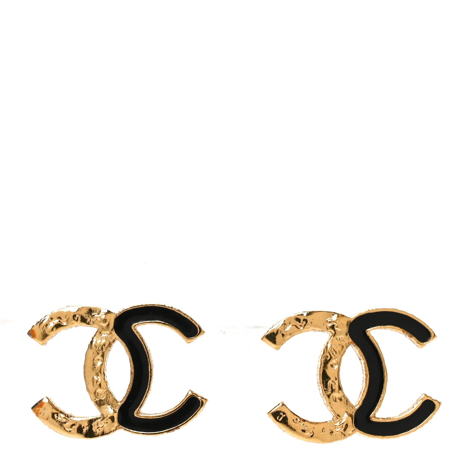Enamel CC Earrings Black Gold