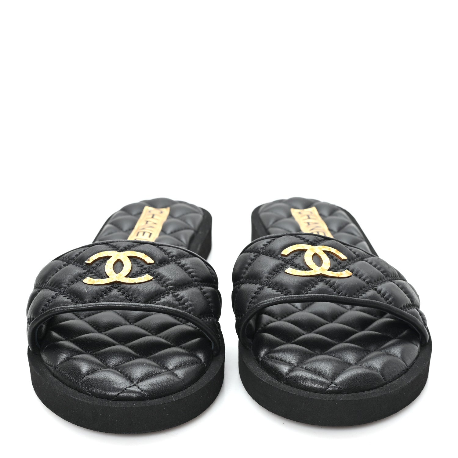 Lambskin Quilted Textured CC Mules Sandals 39 Black