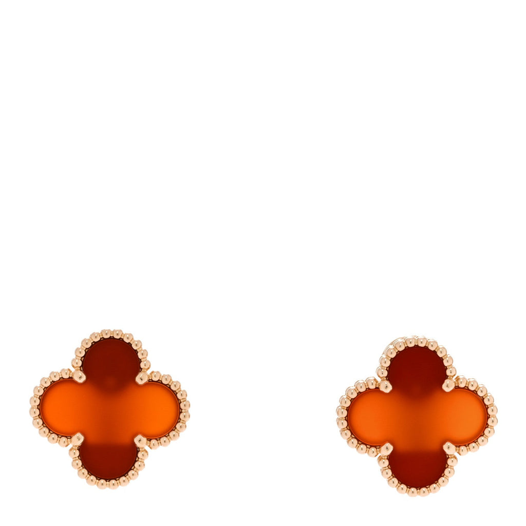 18K Yellow Gold Carnelian Vintage Alhambra Earrings