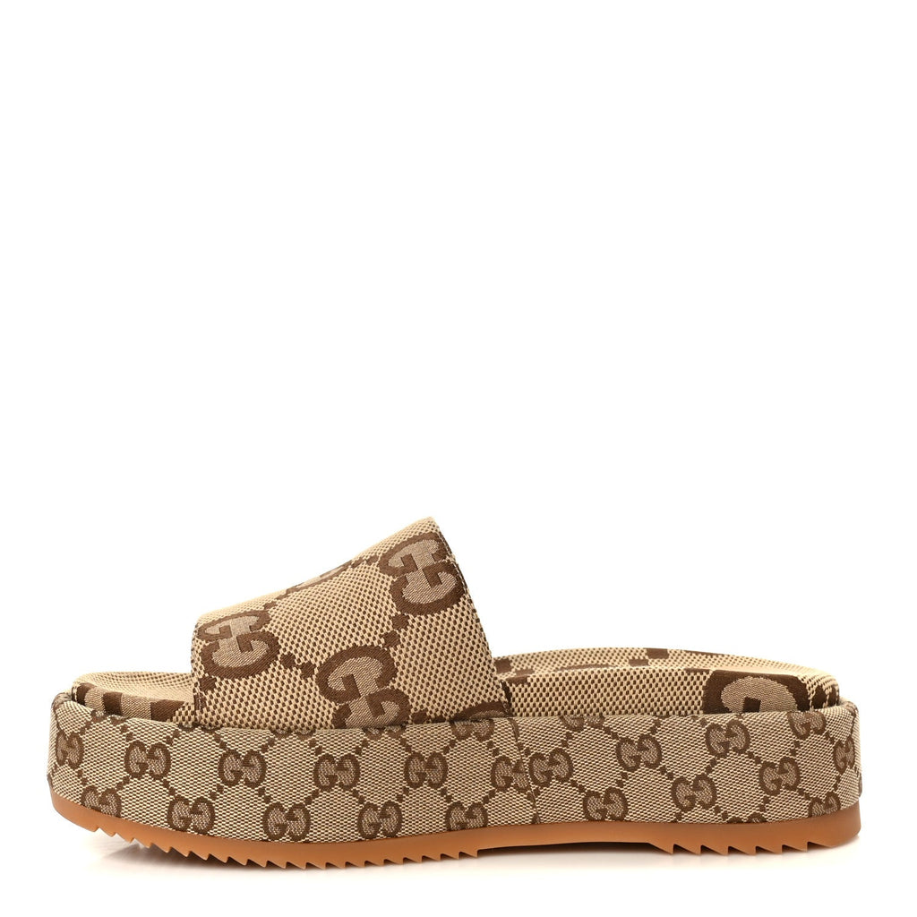 Monogram Maxi GG Angelina Platform 55mm Slide Sandals 41.5 Camel Ebony