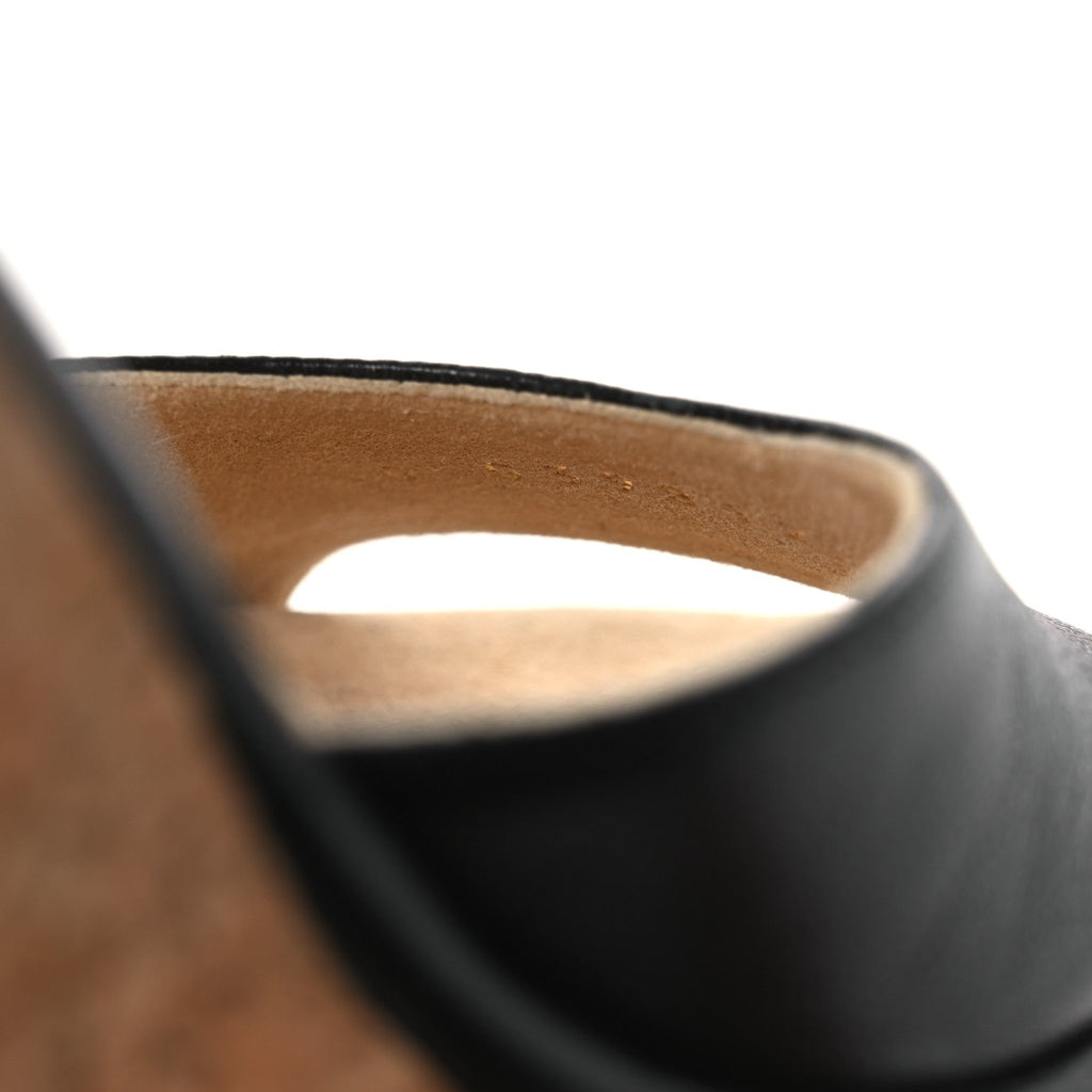 Shiny Lambskin Cork Wedge Sandals 40 Black