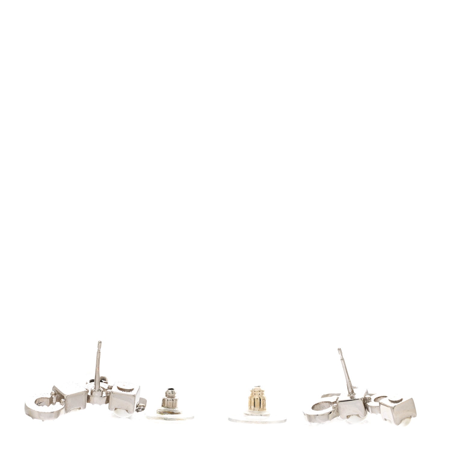 Metal Crystal Pearl Coco CC Earrings Silver
