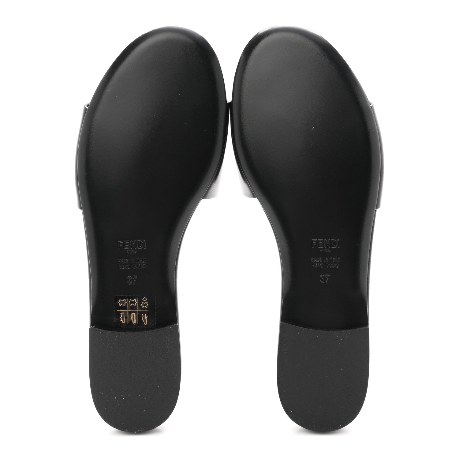 Vitello Cuoio Baguette Flat Slide Sandals 37 Black