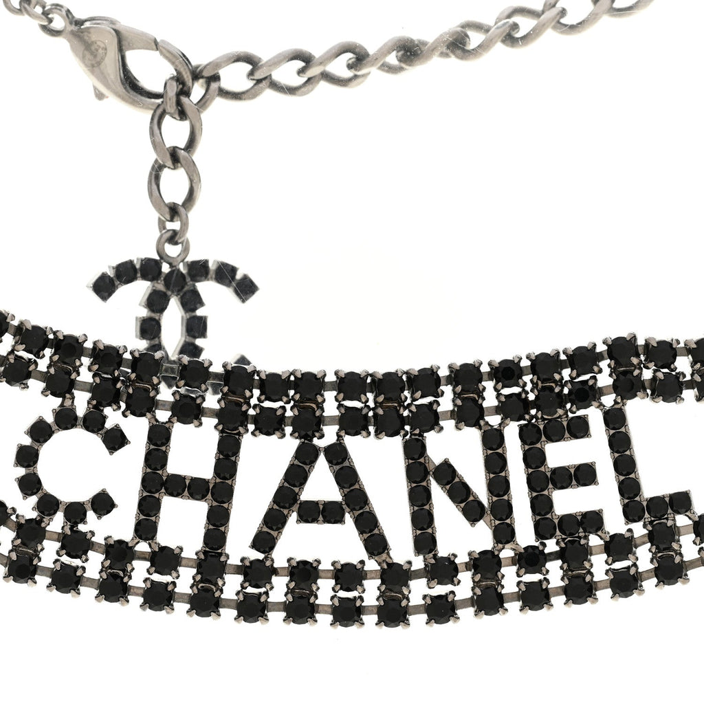 Crystal CC Logo Choker Necklace Silver Black