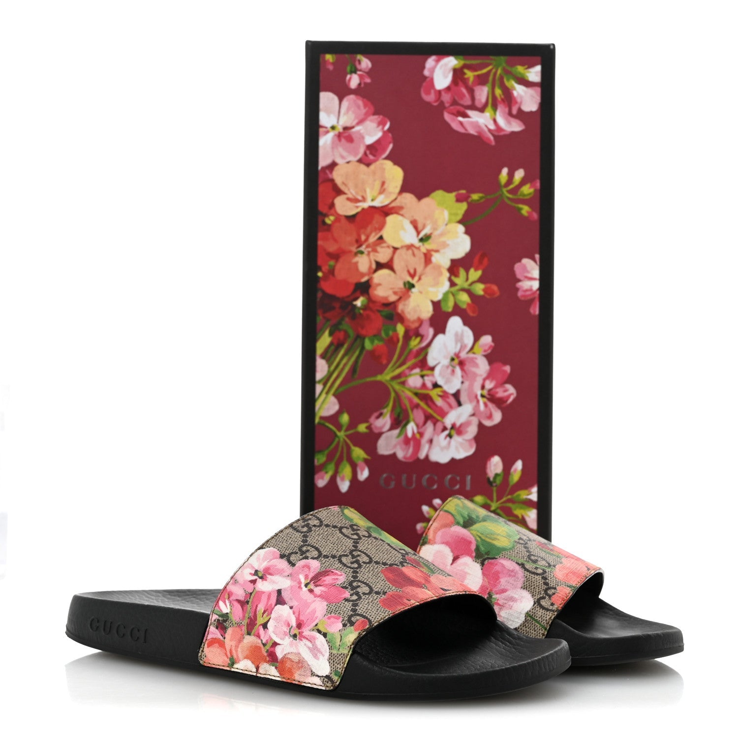 GG Supreme Monogram Blooms Slide Sandals 37 Beige Multicolor