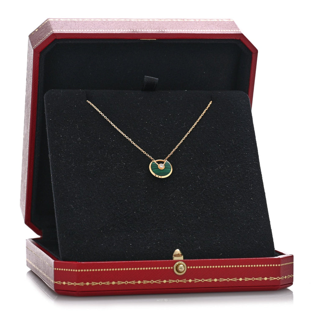 18K Pink Gold Diamond Malachite XS Amulette de Cartier Pendant Necklace