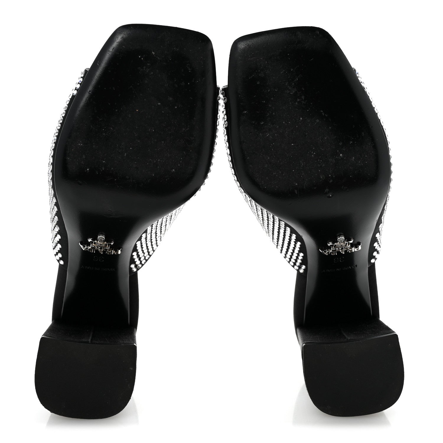 Satin Crystal Logo 90mm Slide Sandals 36 Cristal