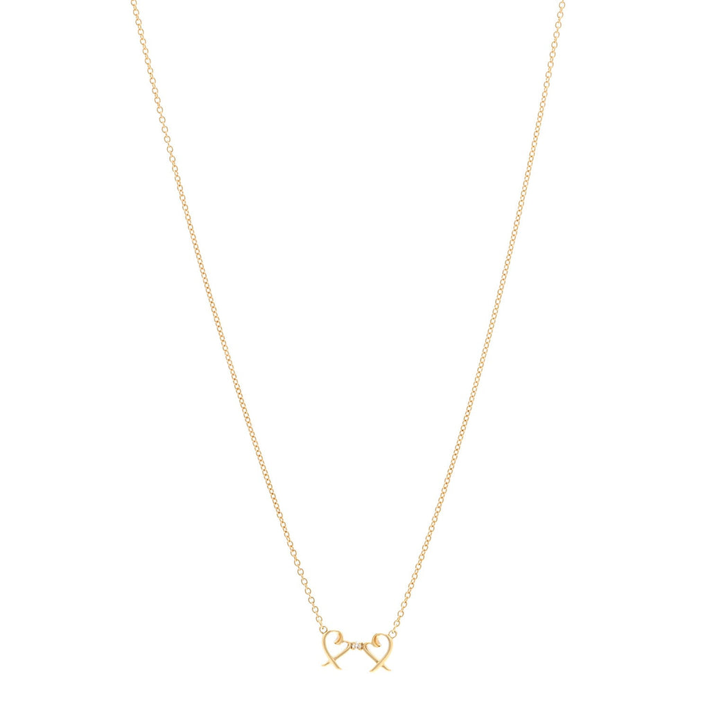 18K Yellow Gold Diamond Paloma Picasso Double Loving Heart Pendant Necklace