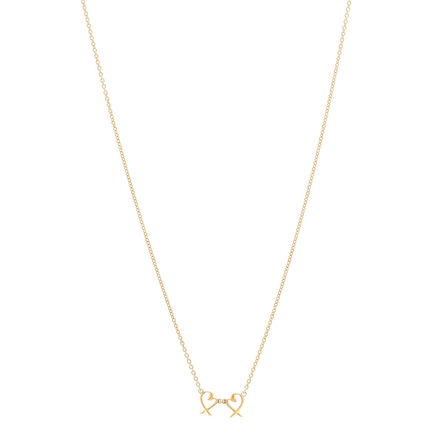 18K Yellow Gold Diamond Paloma Picasso Double Loving Heart Pendant Necklace